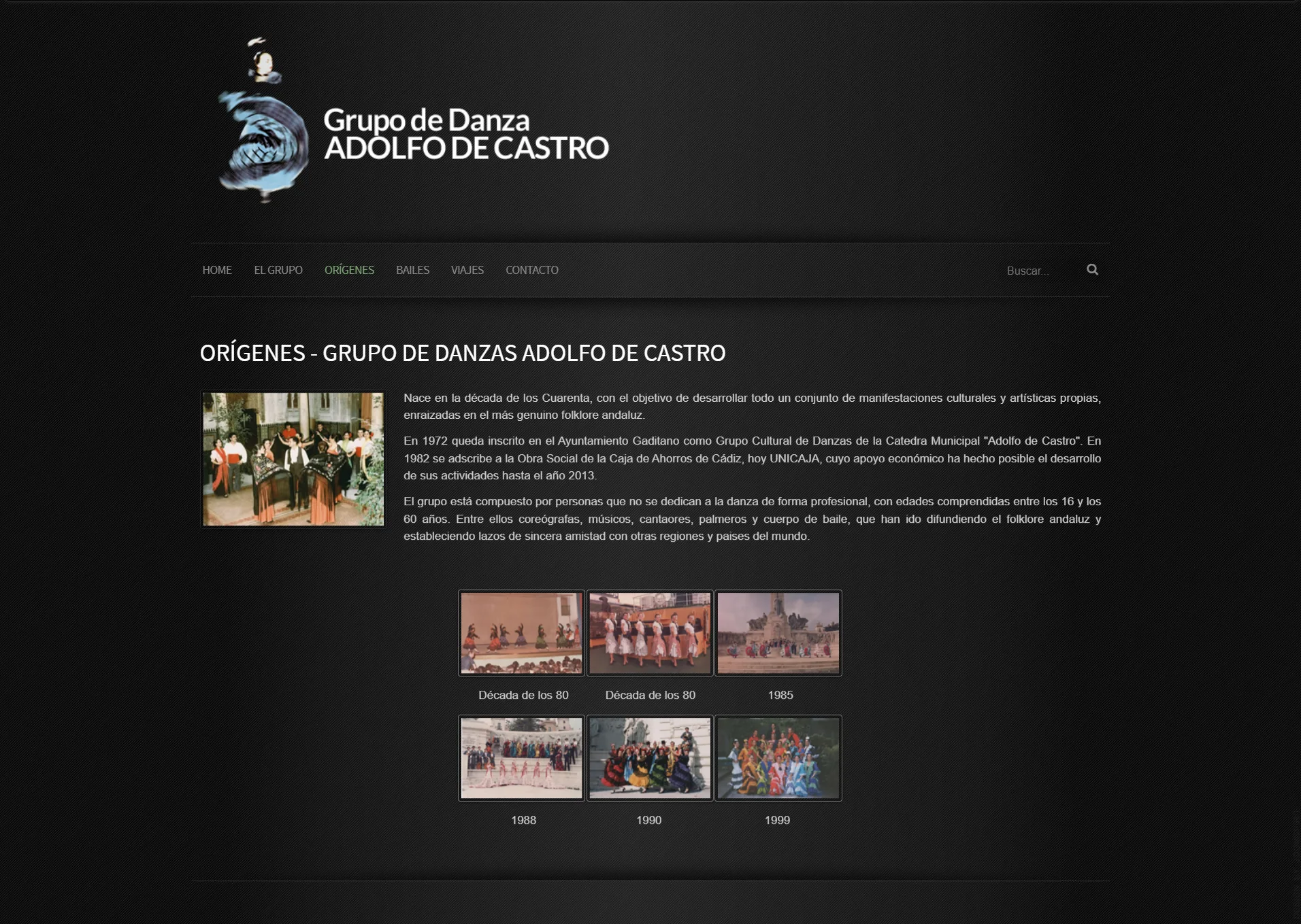 Captura de la sección Orígenes en la web anterior del Grupo Adolfo de Castro.