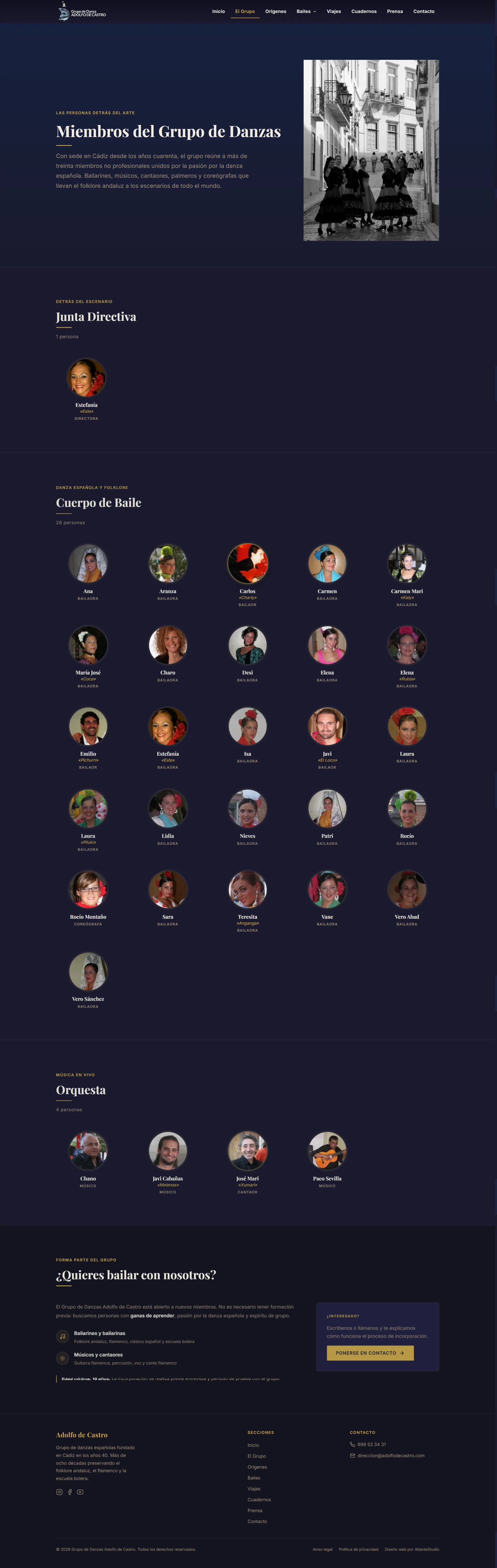 Nueva sección Grupo del sitio del Grupo Adolfo de Castro con diseño actualizado.